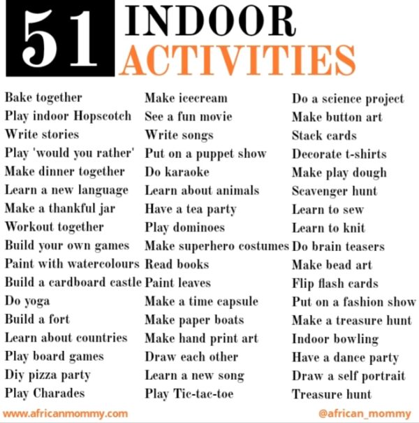 51 INDOOR ACTIVITIES FOR KIDS STUCK AT HOME - African Mommy